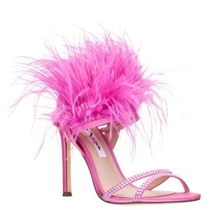 Nina Dalva Feather Satin Rhinestone Heels